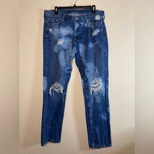 A&F Men Bleach Rip Jeans Langdon Skinny Stretch Size 34W  32L women kids men